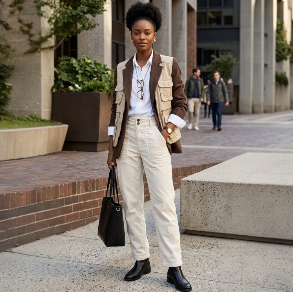 Pilcro Anthropologie Corduroy Utility Pants Cream Off White High Rise Size‎ 26